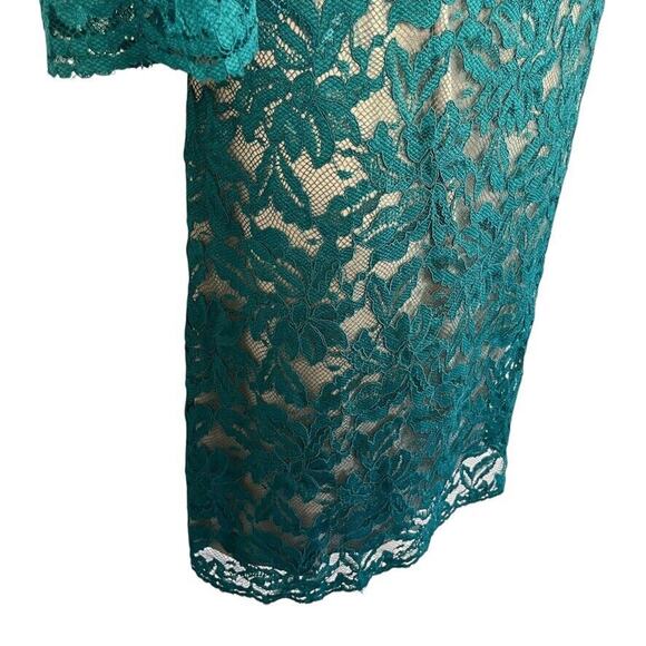 Jessica Howard Womens Teal Lace Sheath Nude Lined Cocktail Party Dress sz 12 - Picture 2 of 16